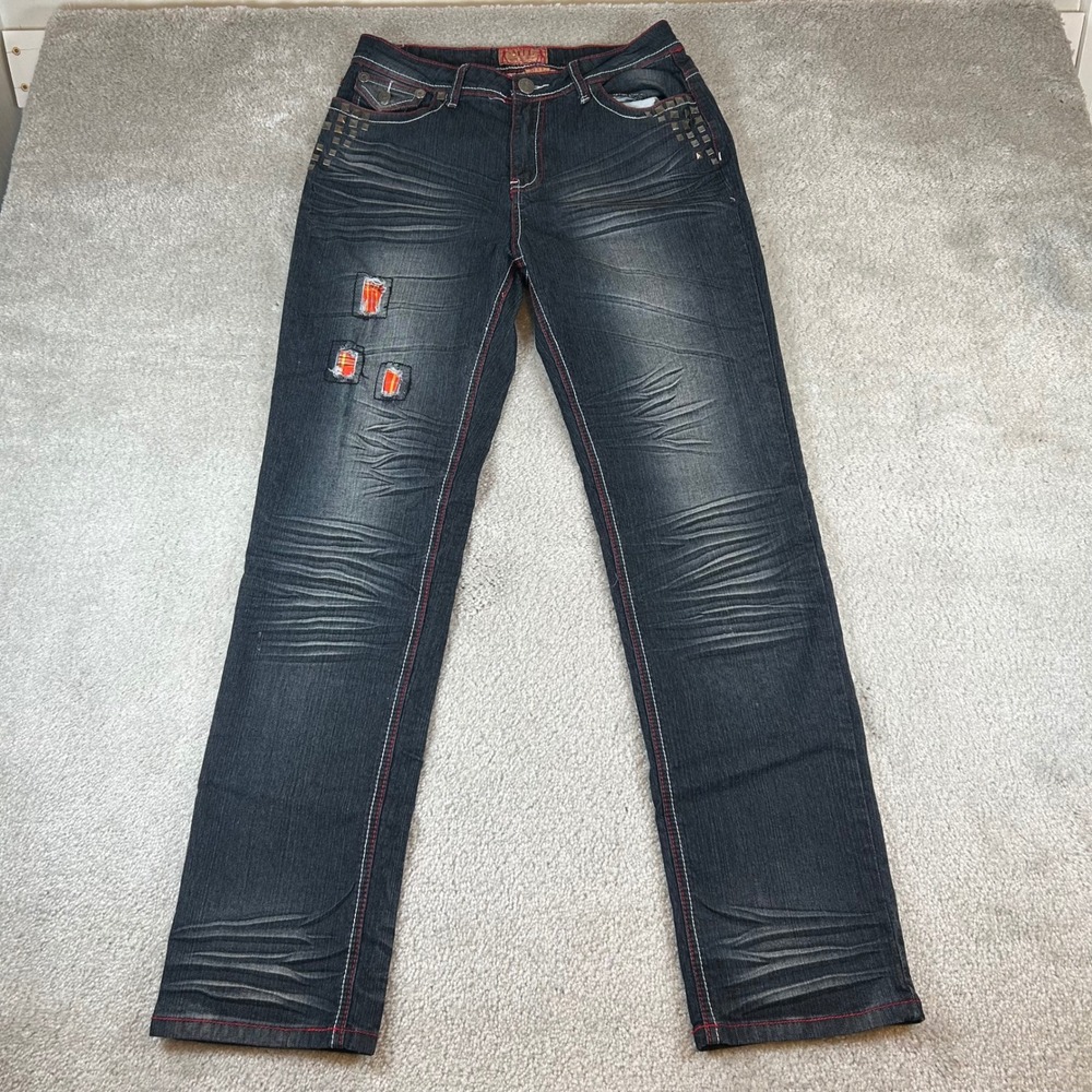 MTL More To Love Jeans Womens 10/12 Dark Wash Studded Contrast Stitch Distressed - Picture 1 of 15